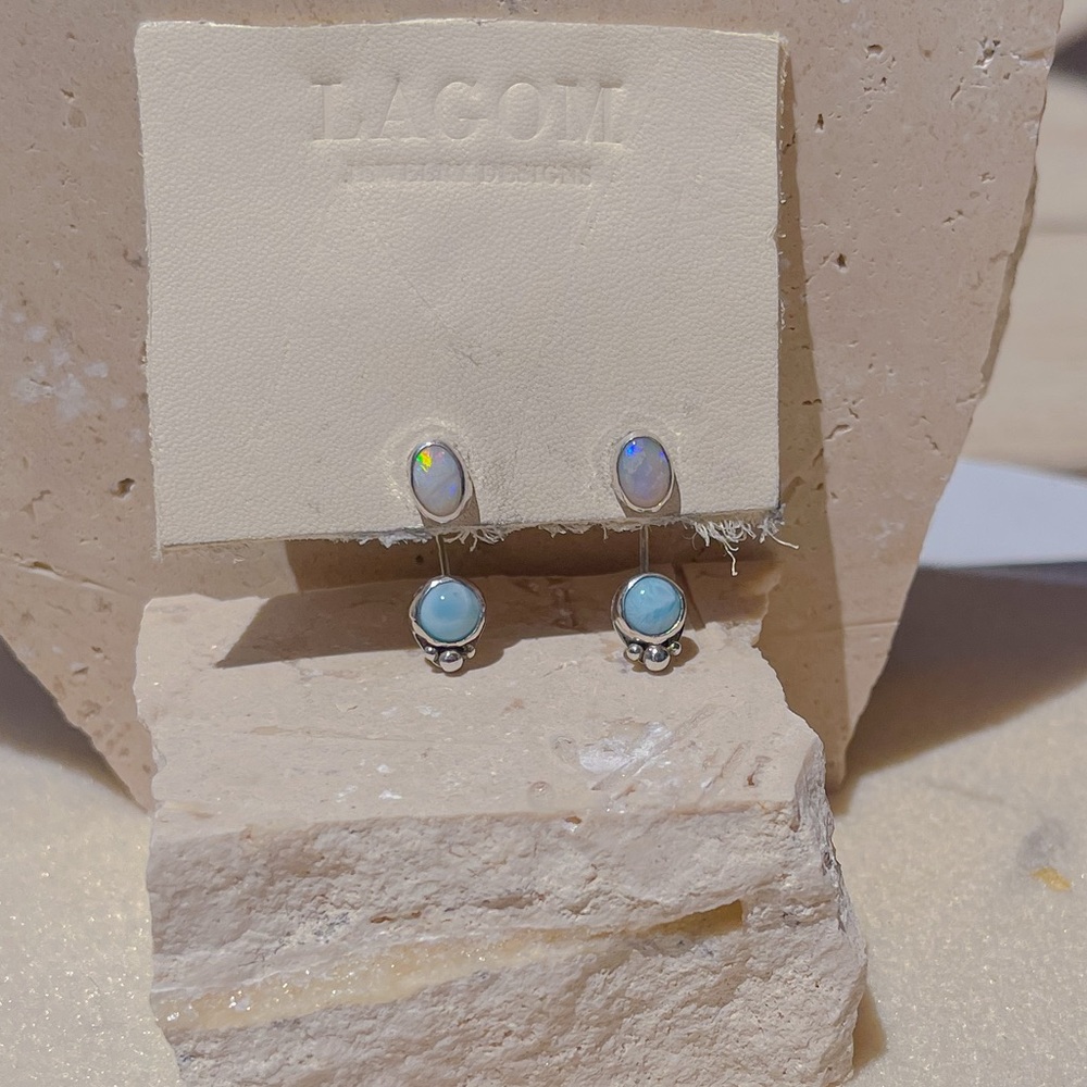 Opal and Larimar Ear Jacket Earrings